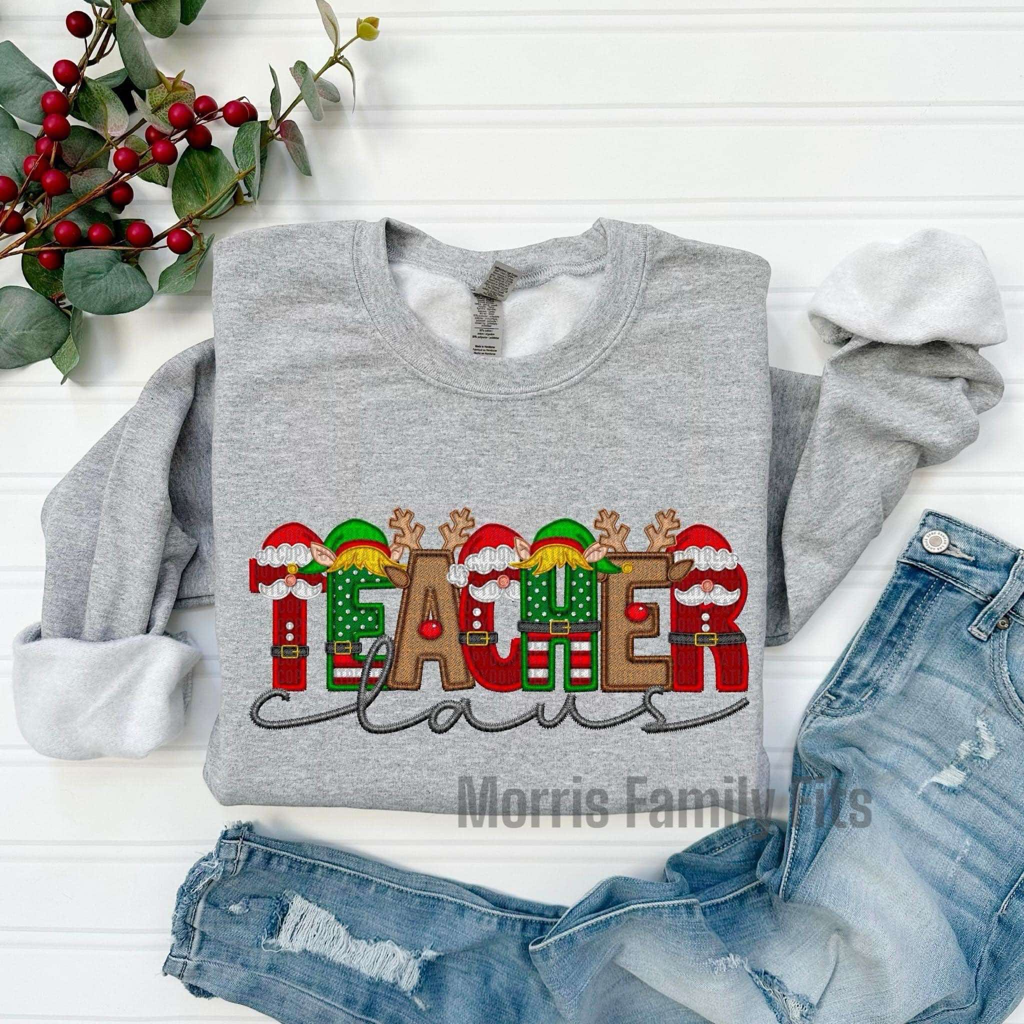 Teacher Claus Faux Embroidery