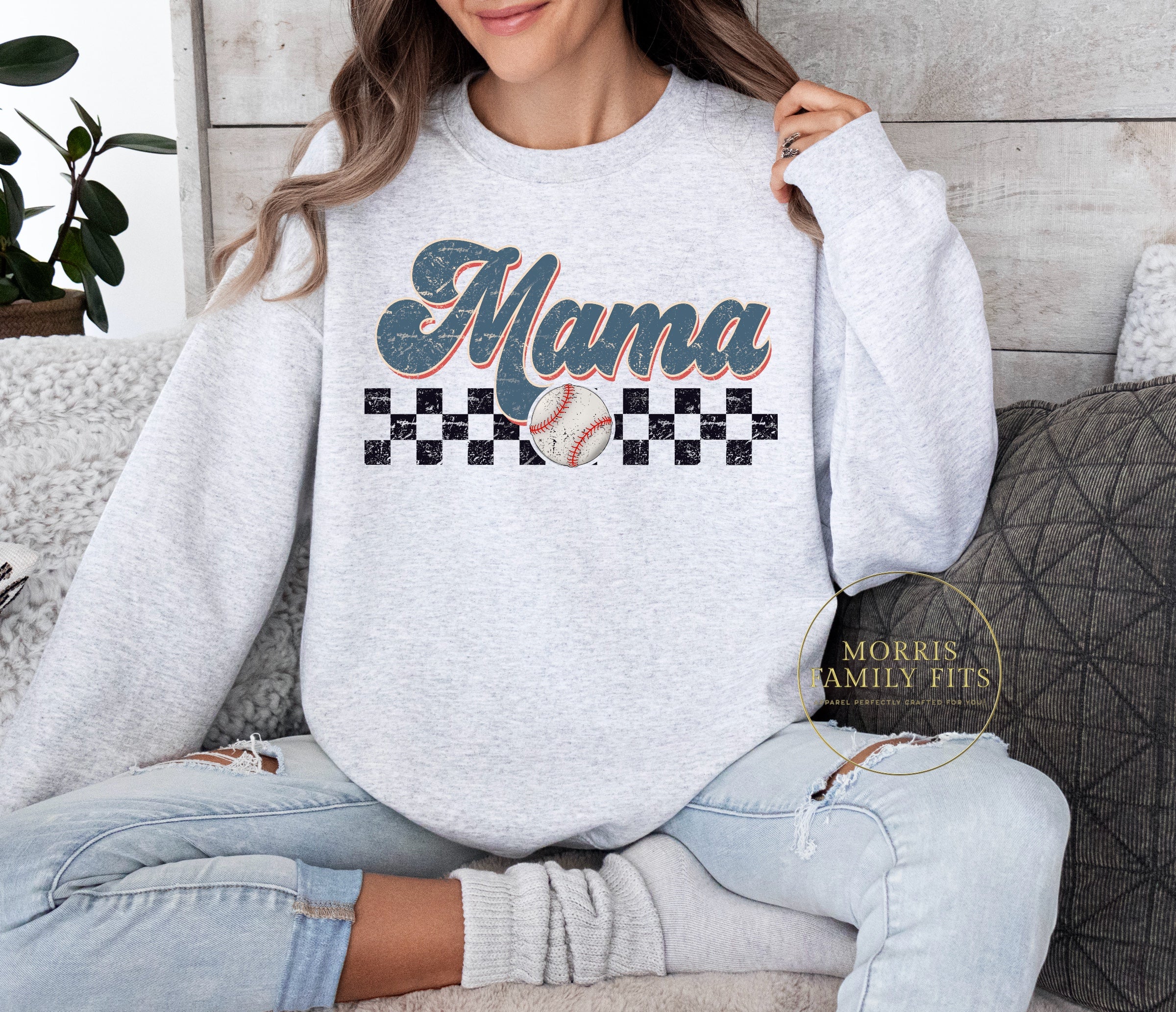 Mama Baseball Checkered-Blue