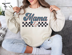 Mama Baseball Checkered-Blue