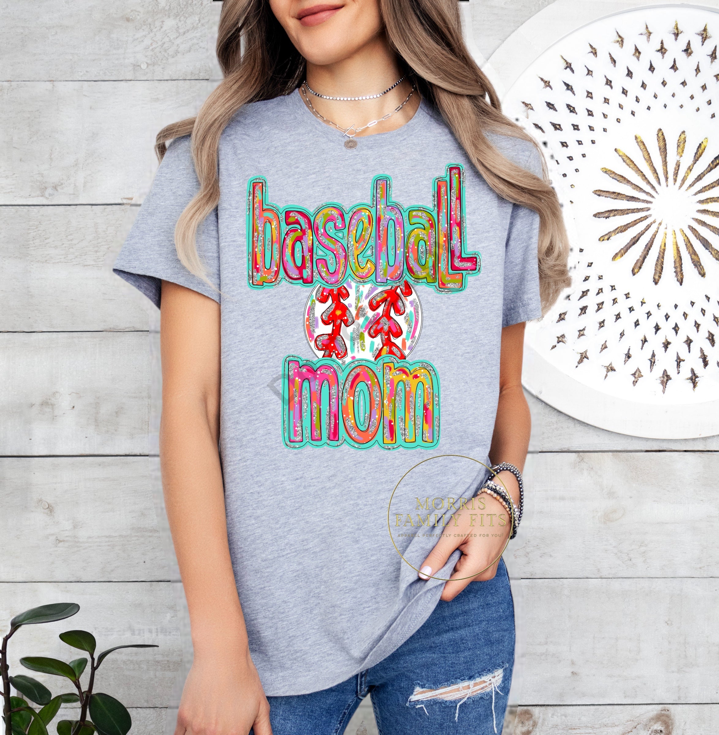 Baseball mom faux glitter